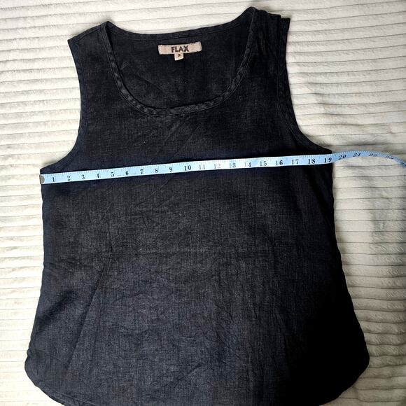 FLAX Black 100% Linen Tank Top SM Sleeveless Layering Blouse Made in Lithuania - Picture 4 of 8